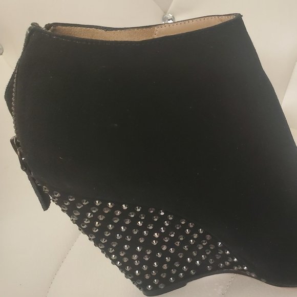size 37 Sexy Black Crystal Black Suede wedge Bootie/heels, open tow. 1971 Reiss - Picture 4 of 10